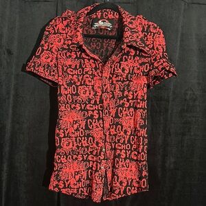 Lip Service Red and Black Button Down Shirt